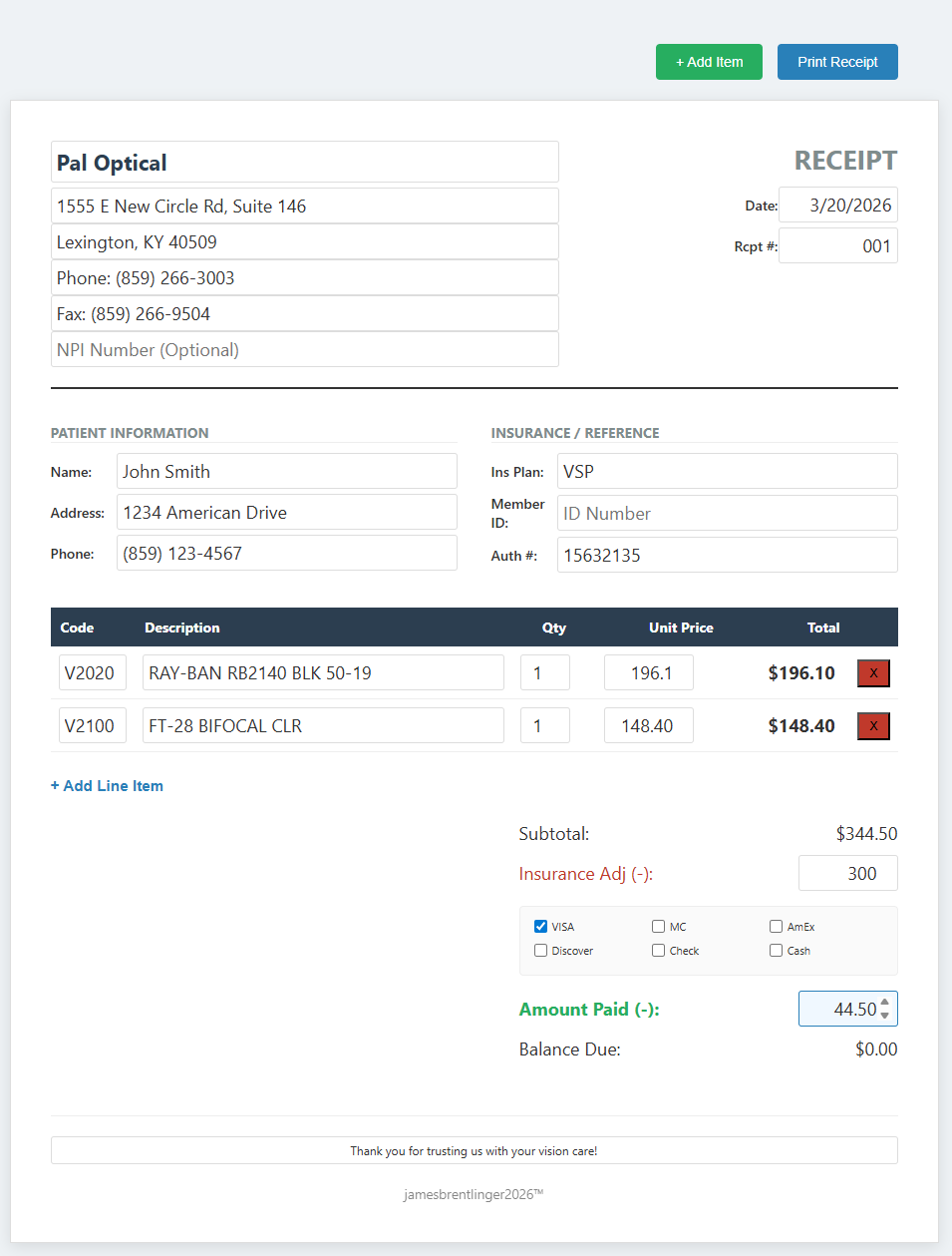 Dr. Itemized Receipt